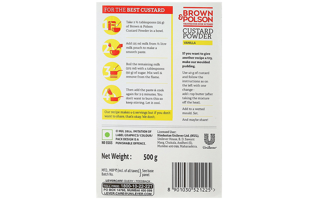 Brown & Polson Custard Powder Vanilla Dessert Delight   Box  500 grams